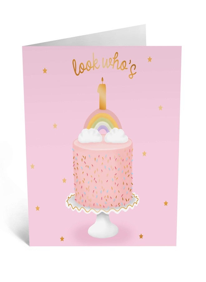 سنترال 23 بطاقة معايدة عيد الميلاد الأول من سنترال ٢٣ - لفتاة عيد ميلادها الأول - بعمر سنة واحدة - كعكة قوس قزح - تأتي مع ملصقات لطيفة - Image 2