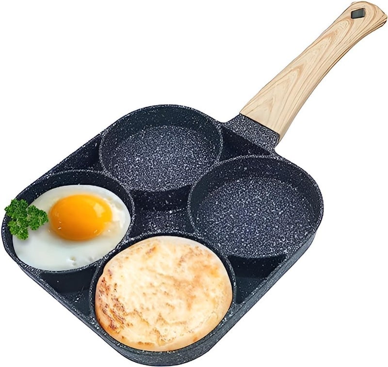 4 Hole Non Stick Egg Frying pan with Detachable Wooden Handle, Multi-Purpose Frying pan for Omelet uttapam,idli Burger Poached Egg Kitchen Breakfast(1pcs) (Black)  - Image 1