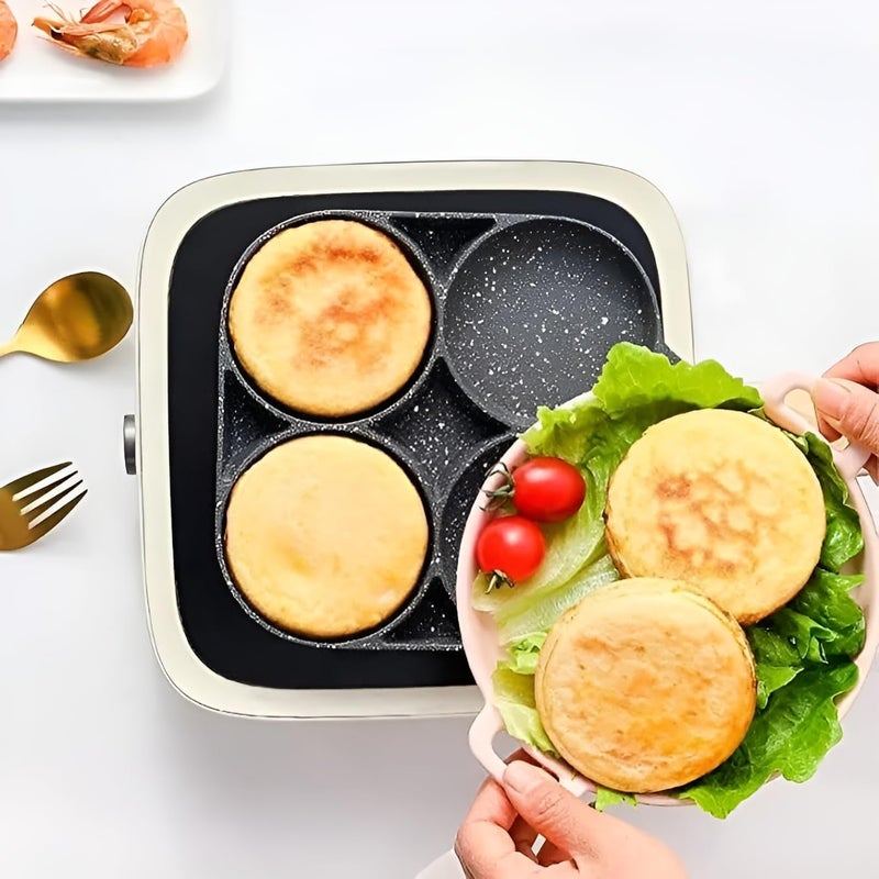 4 Hole Non Stick Egg Frying pan with Detachable Wooden Handle, Multi-Purpose Frying pan for Omelet uttapam,idli Burger Poached Egg Kitchen Breakfast(1pcs) (Black)  - Image 3