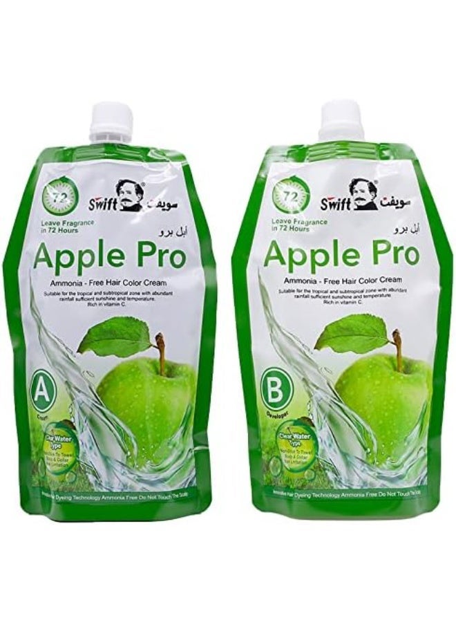 Swift Apple Pro Ammonia-Free Hair Dye Cream, Dark Black Shade No. 2/0, 500ml Cream + 500ml Developer - Image 2