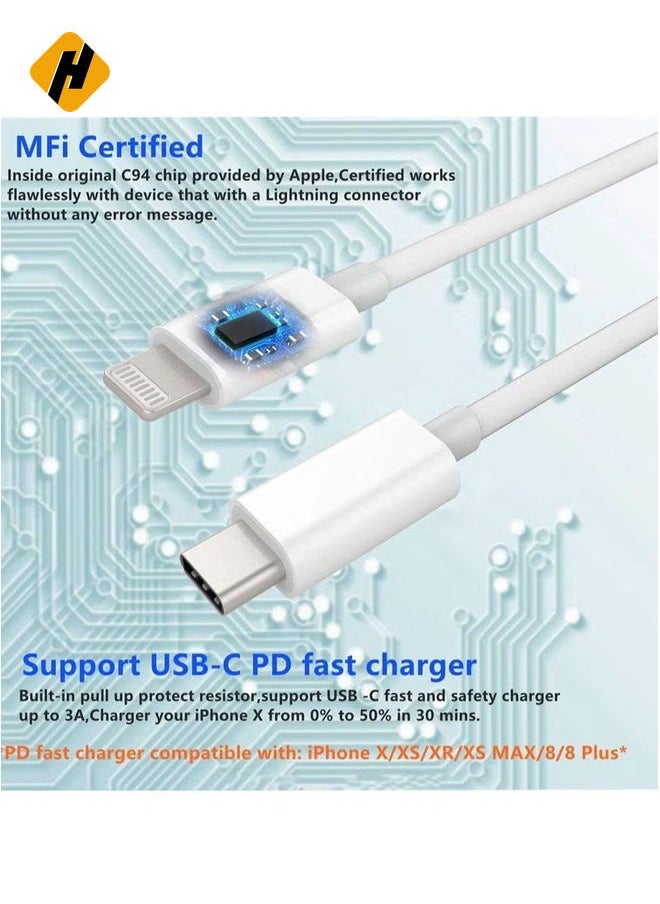 HuHa - USB C to Lightning Cable 6.6ft [Apple MFi Certified] PD Fast Charging and Hi-speed Syncing Cord Compatible with iPhone X/XS/XR/XS MAX/8/8 Plus, - Image 1