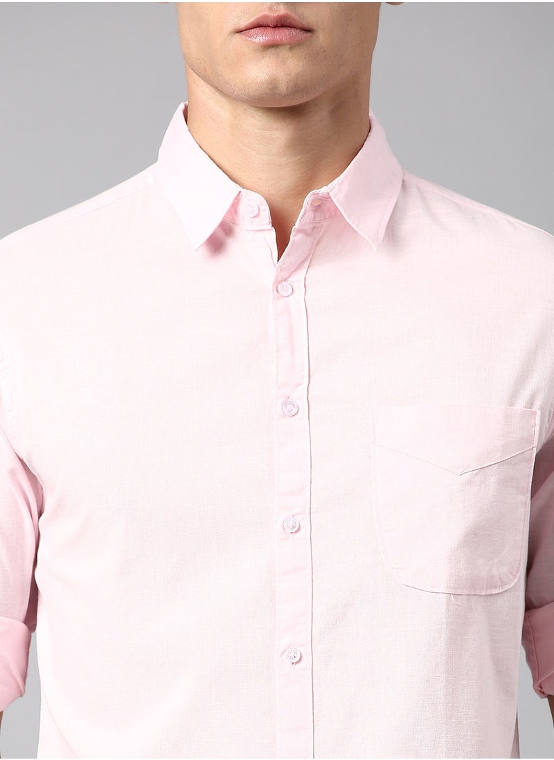 Dennis Lingo - Slim Fit Pink Men's Solid Shirt, Spread Collar, Full Sleeves, 100% Cotton, - Image 1