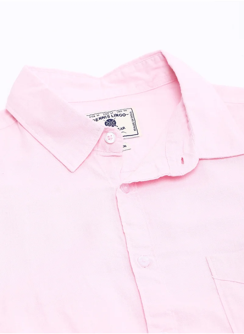 Dennis Lingo Slim Fit Pink Men's Solid Shirt, Spread Collar, Full Sleeves, 100% Cotton,