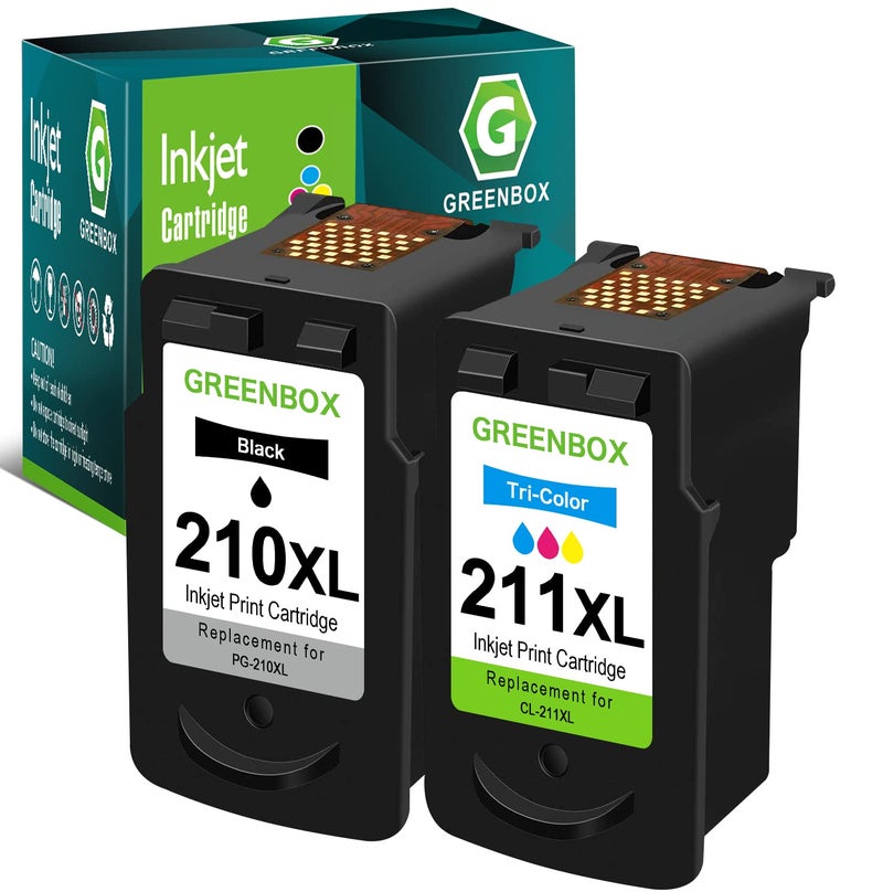 GREENBOX Remanufactured Ink Cartridge Replacement for Canon PG-210XL CL-211XL 210XL 211XL High Yield for Pixma IP2702 MX410 MP495 MP230 MP240 MP280 MX340 MX350 MX360 Printer (1 Black 1 Tri-Color) - Image 1