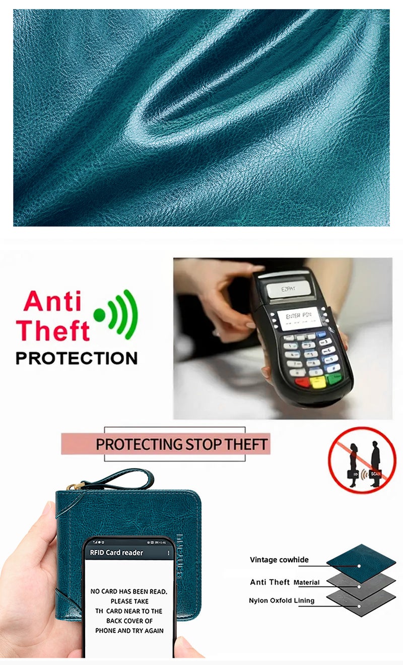 banyanu Women's Genuine Leather Wallet  Short Wallet with RFID Protection - BYN-888 - Image 3