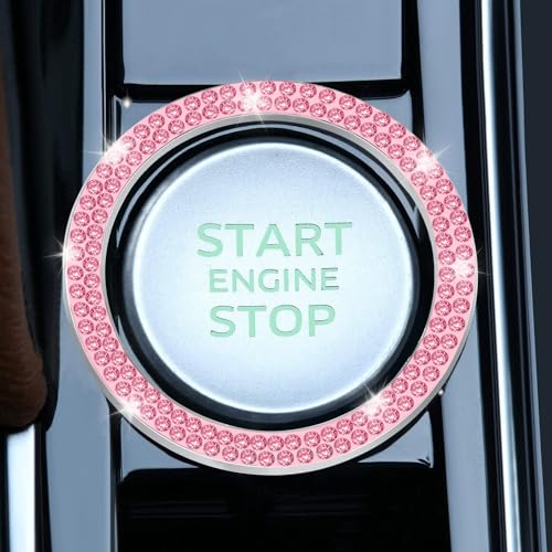LivTee 2 PCS Crystal Double Rhinestone Car Engine Start Stop Decoration Ring, Bling Car Interior Accessories for Women, Push to Start Button Cover Sticker, Automotive Decals, Pink - Image 2