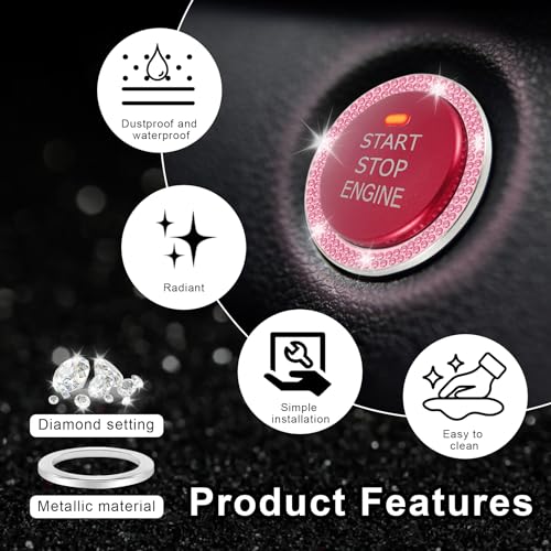 LivTee 2 PCS Crystal Double Rhinestone Car Engine Start Stop Decoration Ring, Bling Car Interior Accessories for Women, Push to Start Button Cover Sticker, Automotive Decals, Pink - Image 5