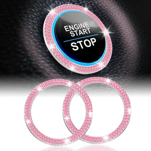 LivTee 2 PCS Crystal Double Rhinestone Car Engine Start Stop Decoration Ring, Bling Car Interior Accessories for Women, Push to Start Button Cover Sticker, Automotive Decals, Pink - Image 1