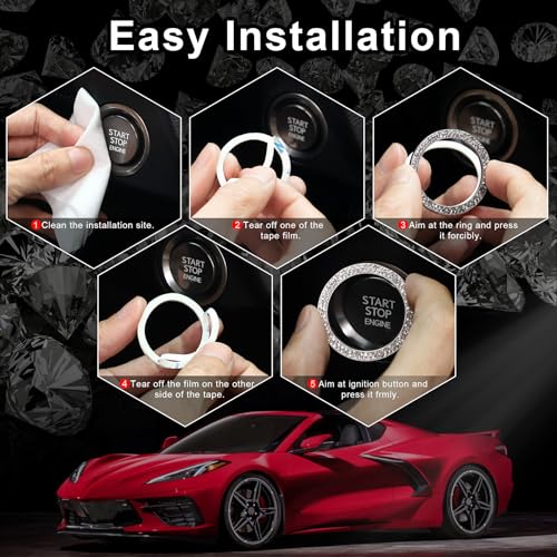 LivTee 2 PCS Crystal Double Rhinestone Car Engine Start Stop Decoration Ring, Bling Car Interior Accessories for Women, Push to Start Button Cover Sticker, Automotive Decals, Pink - Image 3