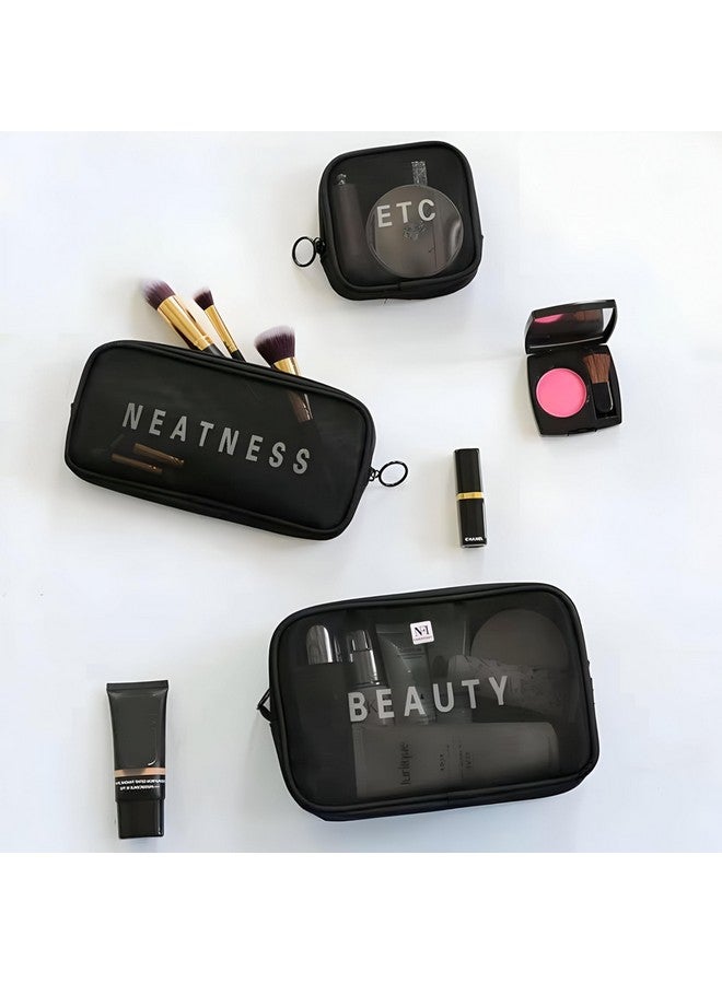 NFI essentials Polyester Mesh Makeup Pouch for Women Set of 3 Travel Toiletries Organizer Cosmetic Bags Portable Organizer Case Carry Pouch for Women Zipper Toiletry Pouch Pack 3 - Image 4