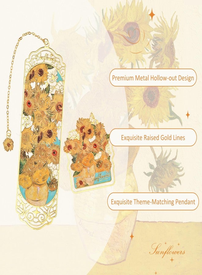 emmoolife Luxury Metal Bookmark & Book Clip Gift Set, Oil Painting Themed Sunflowers, 1 Bookmark with Pendant + 1 Book Clip, Elegant Christmas New Year Gift Box for Women Book Lovers Writers Readers Teens - Image 5