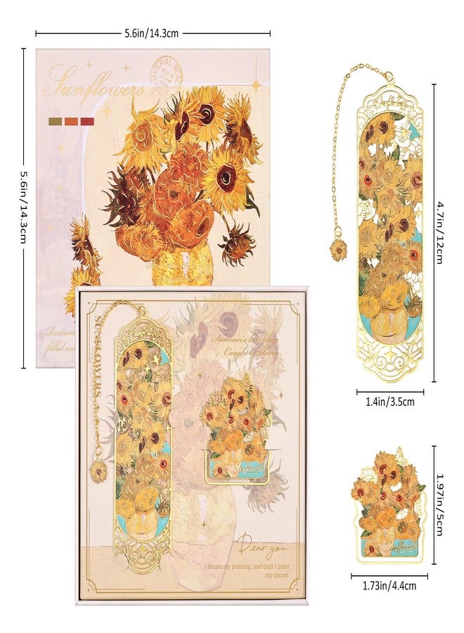 emmoolife Luxury Metal Bookmark & Book Clip Gift Set, Oil Painting Themed Sunflowers, 1 Bookmark with Pendant + 1 Book Clip, Elegant Christmas New Year Gift Box for Women Book Lovers Writers Readers Teens - Image 2