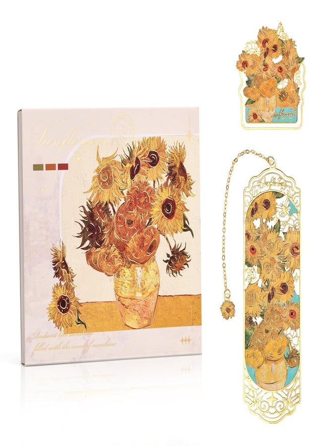 emmoolife Luxury Metal Bookmark & Book Clip Gift Set, Oil Painting Themed Sunflowers, 1 Bookmark with Pendant + 1 Book Clip, Elegant Christmas New Year Gift Box for Women Book Lovers Writers Readers Teens - Image 1
