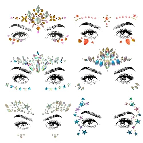 SHINEYES 6 Pcs Festival Party Face Jewels, Rhinestone Face Gems, Halloween Music Festival Birthday Rave Carnival Party Face Stickers - Image 1