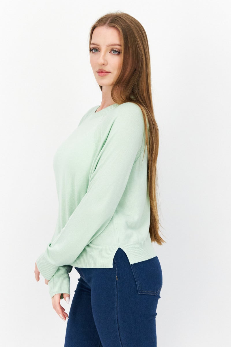 French Connection Women Round Neck Long Sleeves Plain Sweater, Mint - Image 3