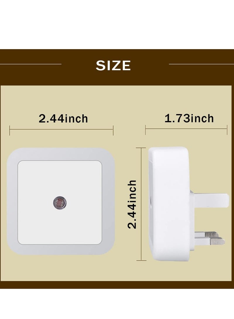 ضوء ليلي قابل للتوصيل، أضواء LED موفرة للطاقة بقوة 0.5 واط مع مستشعر ضوئي من الفجر إلى الغسق، ضوء ليلي أبيض دافئ لغرفة النوم، المدخل، السلم، غرفة الأطفال (معيار بريطاني) - Image 2