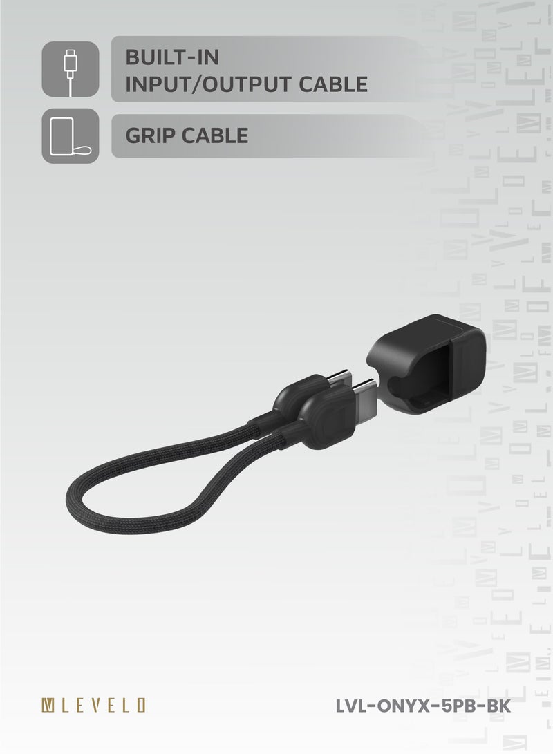باور بانك محمول 5000 مللي أمبير في الساعة 3 في 1 من أونيكس / شحن سريع 12 وات / حماية RFID / مؤشر LED / كابل قبضة / إخراج تلقائي - أسود
