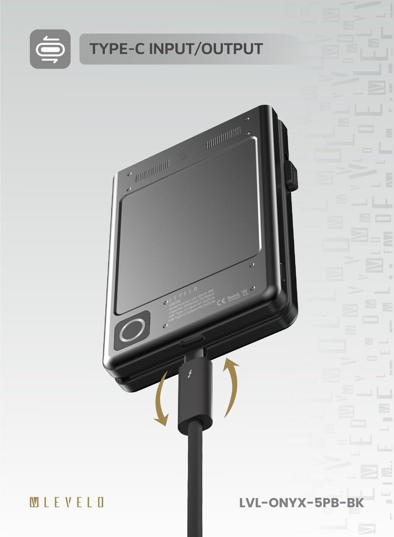 باور بانك محمول 5000 مللي أمبير في الساعة 3 في 1 من أونيكس / شحن سريع 12 وات / حماية RFID / مؤشر LED / كابل قبضة / إخراج تلقائي - أسود