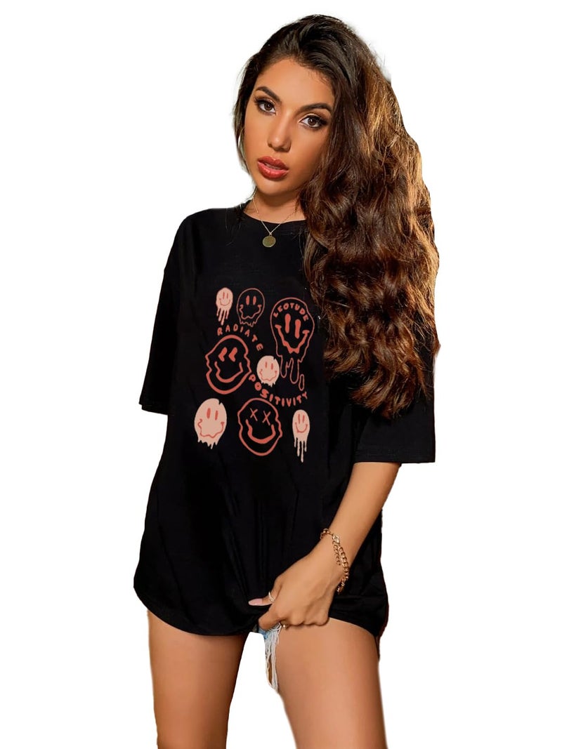 LEOTUDE Womens Oversized Round Neck Half Sleeve T-Shirts (SP-7VRUVTXIYVLK5HCZ_Multicolor3_3XL) - Image 4