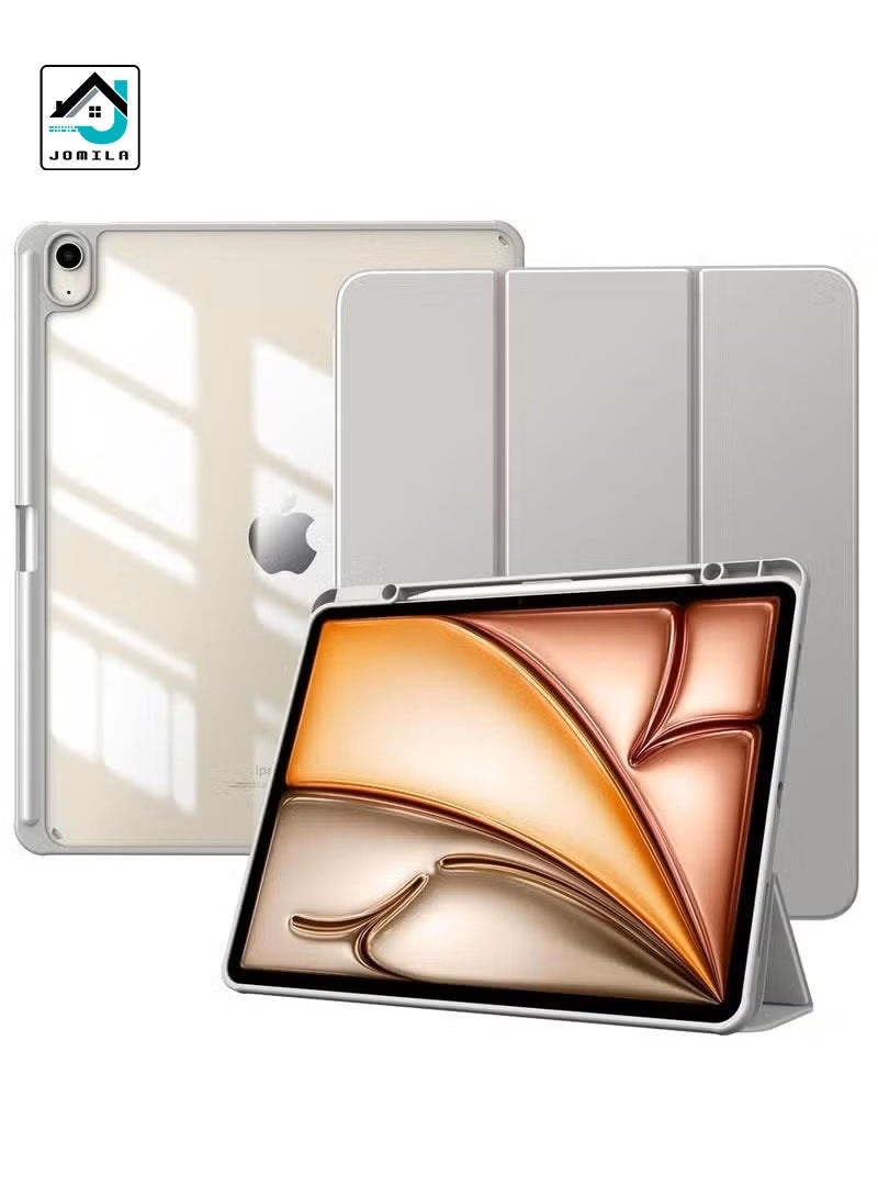 JOMILA iPad Air 13 Inch Case for 2025/2024 M3 & M2 Models – Slim Protective Cover with Built-In Pencil Holder | Auto Wake/Sleep Magnetic Front | Clear Transparent Back Shell for Apple iPad Air 13" | Lightweight Stand Case in Grey | Shock-Absorbing and Scratch-Resistant - Image 1