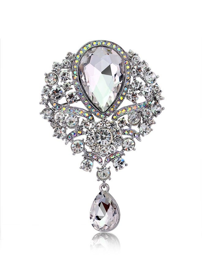 Rhinestone Teardrop Dangle Brooch Pin Shining Sparkling white - Image 1