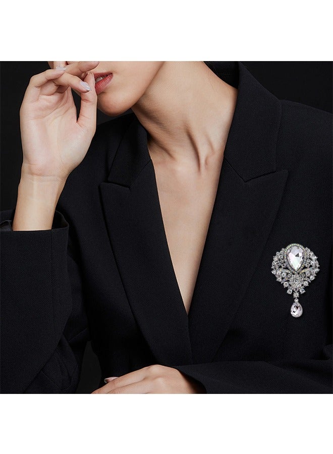 Rhinestone Teardrop Dangle Brooch Pin Shining Sparkling white - Image 2