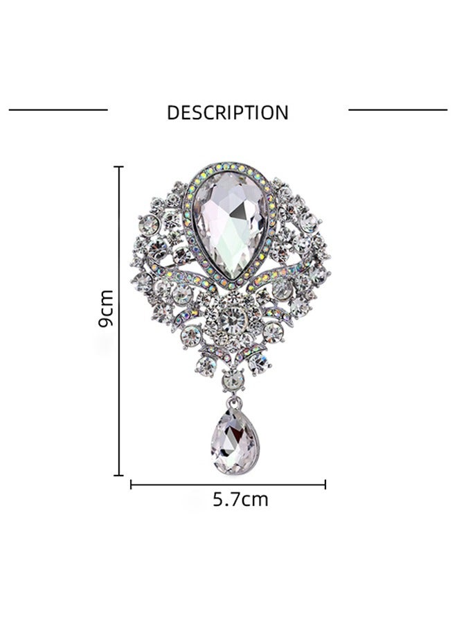 Rhinestone Teardrop Dangle Brooch Pin Shining Sparkling white - Image 4