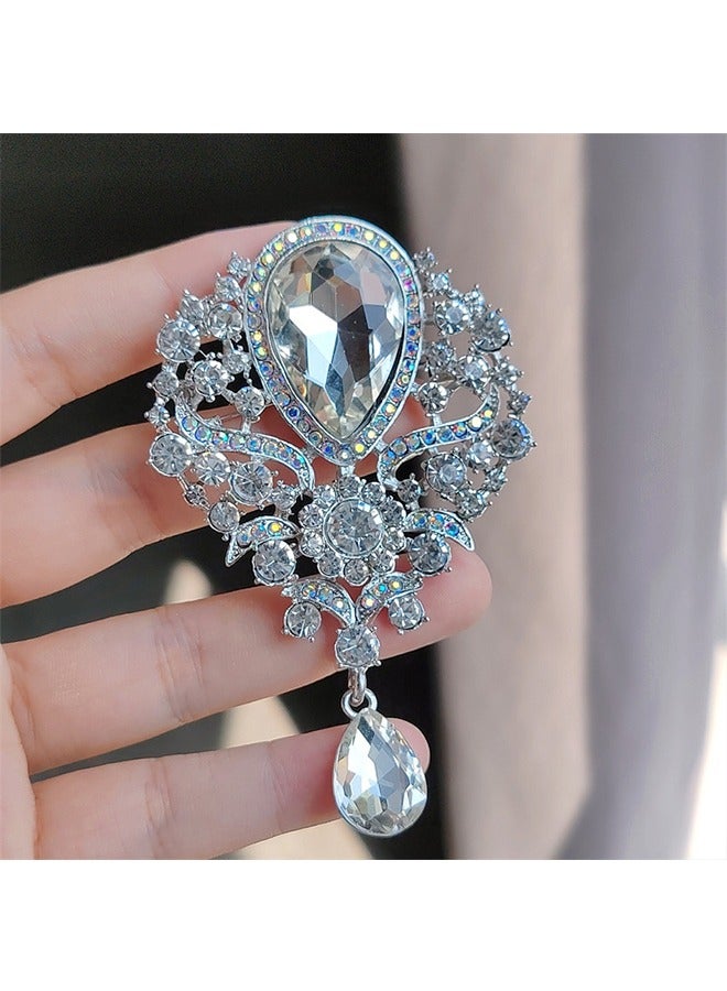 Rhinestone Teardrop Dangle Brooch Pin Shining Sparkling white - Image 3