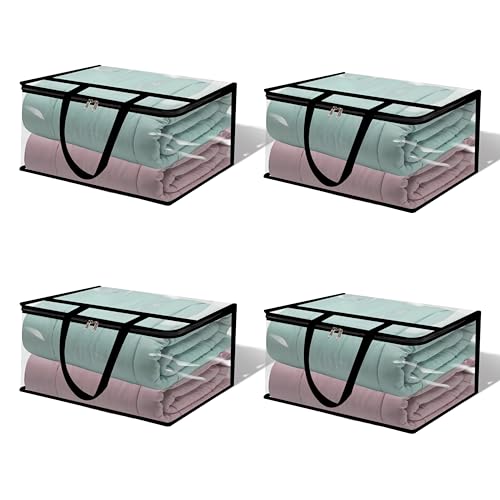 TAKIVA Clear Transparent Clothes Storage Bags | Plastic Blanket Storage Bags, Saree Covers with zip | Saree Organizer for Wardrobe | Transparent Storage Bag for Blenket, Clothes (Pack of 4) - Image 1