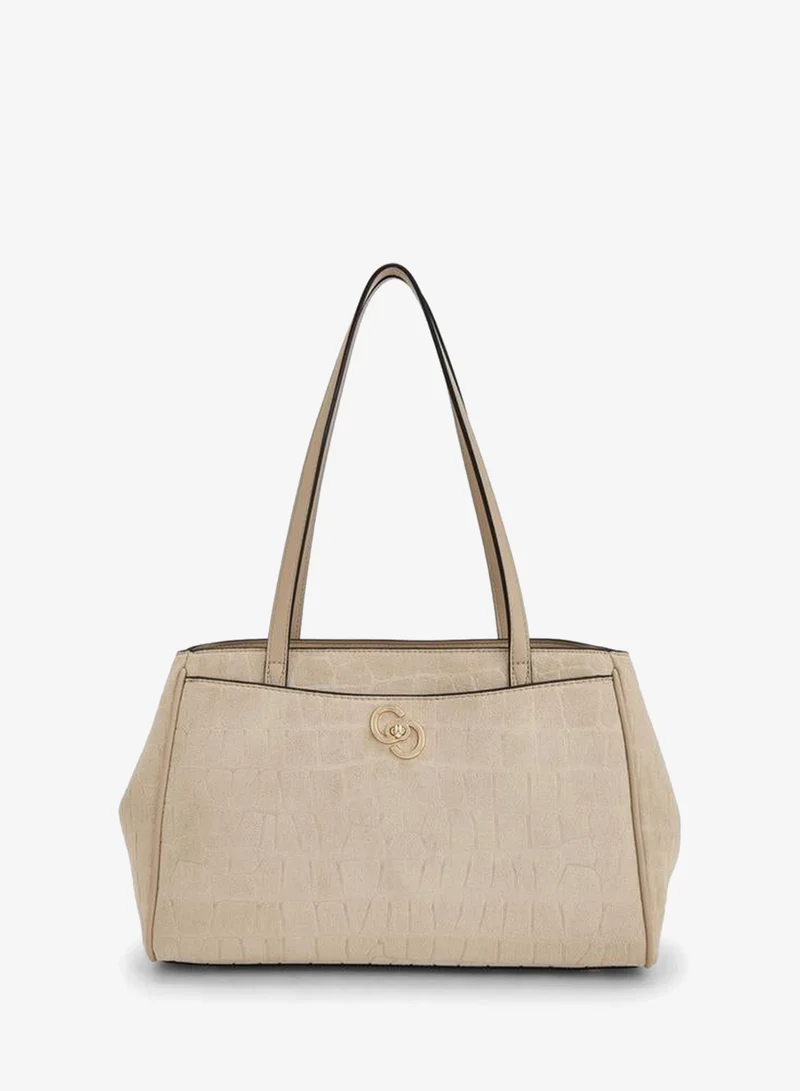 Suede Textured Tote Bag With Zip Closure