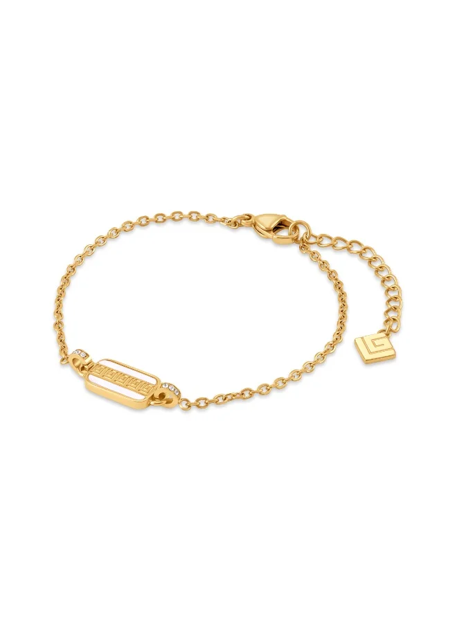غاي لاروش Nina Gold-Plated Bracelet with Running Logo, Mother of Pearl & Crystals