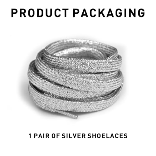 UamGlsob Glitter Metallic Shoe Laces for Golden Goose Sneakers, 8mm Flat Sparkly Bling Shoelaces Replacement Strings for GG Shoes (Silver, 47"/120cm) - Image 2