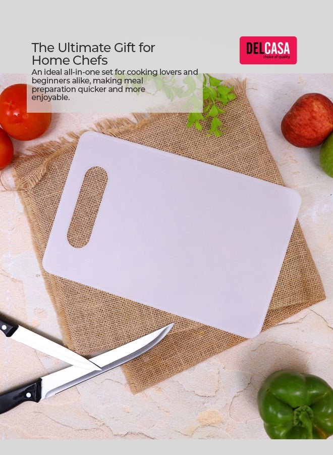 DELCASA 7-Piece Kitchen Knife With Plastic Cutting Board Set Black/Silver/White - Image 3