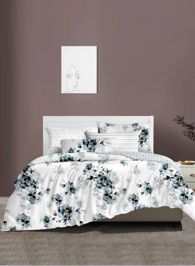 Donetella Printed Comforter Set 4-Pcs Single Size Bed Fits 140 x 200 Cm All Season Decorated Reversible Single Bed Comforter Set With Super-Soft Down Alterntaive Filing,Silver
