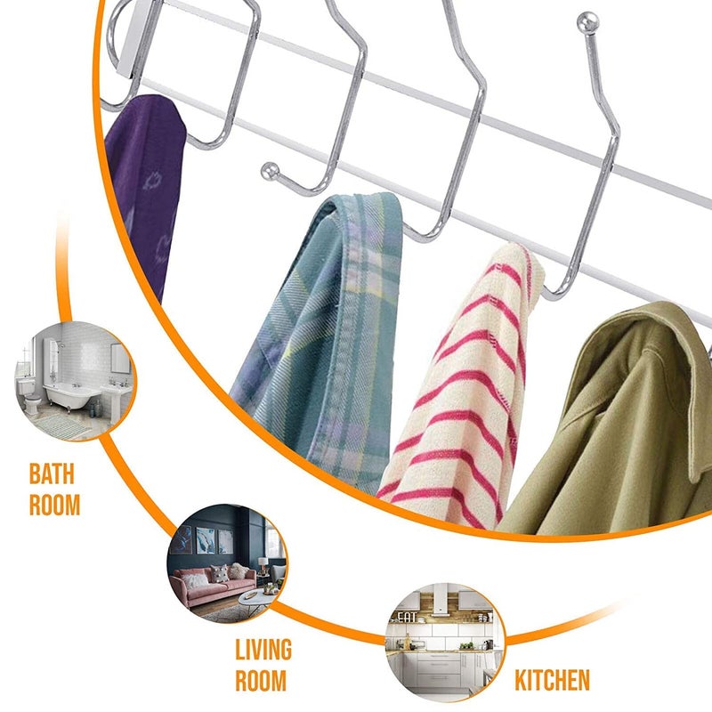 PERPART Door Hook HangerModern Style Multifunctional Metal Chrome Finish 12 Hooks Hanger Over The Door Hook Hanger with No Hole Drilling Required for Clothes Towel Coat - Image 4