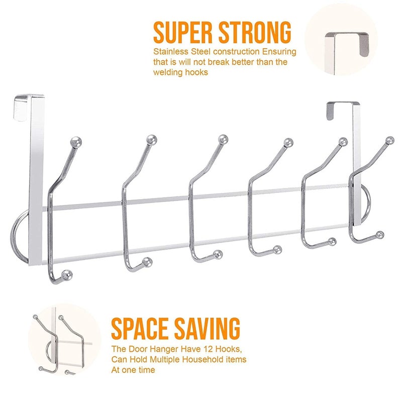 PERPART Door Hook HangerModern Style Multifunctional Metal Chrome Finish 12 Hooks Hanger Over The Door Hook Hanger with No Hole Drilling Required for Clothes Towel Coat - Image 3