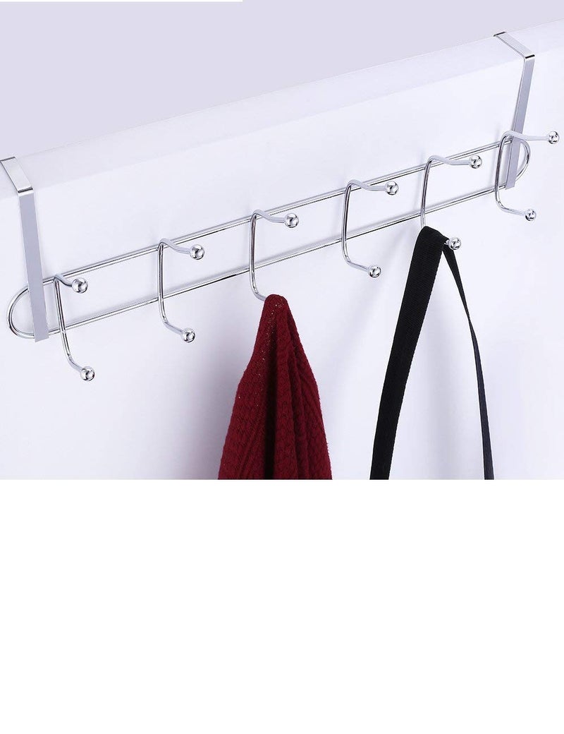 PERPART Door Hook HangerModern Style Multifunctional Metal Chrome Finish 12 Hooks Hanger Over The Door Hook Hanger with No Hole Drilling Required for Clothes Towel Coat - Image 1