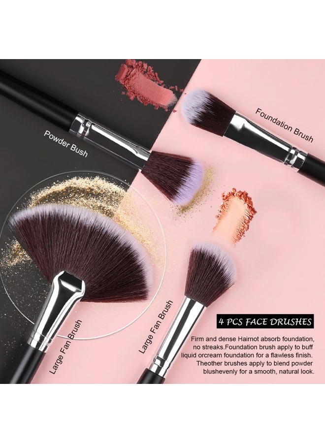 SOLVE Makeup Brush Set, SOLVE 32 Pieces Professional Makeup Brushes Wooden Handle Cosmetics Brushes Foundation Concealer Powder Face Eye Make up Brushes Kit, Black - Image 4