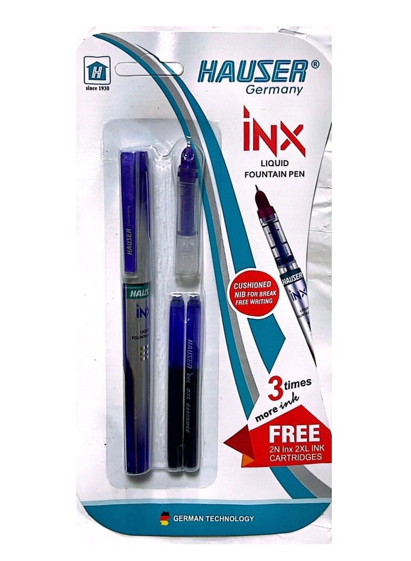 HAUSER Inx Liquid Fountain Pen With Cartridges Blue Color