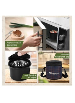 oliveware Cleo Microwave Safe Leak Proof 2 Stainless Steel Full Meal Containers with Insulated Fabric Bag (Blue)  - Image 2