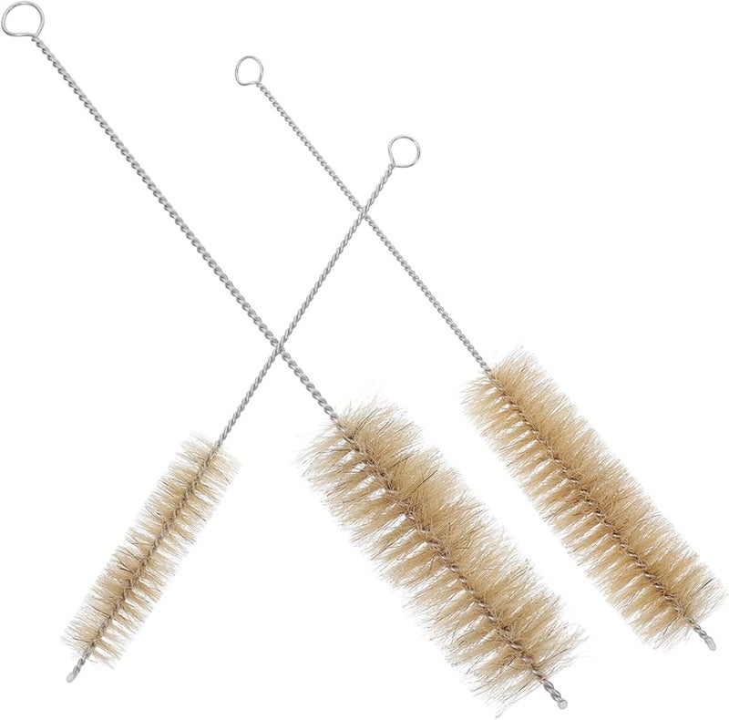 Natural Boar Bristle Laboratory Cleaning Brush Set 3pcs Stainless Steel For Flask Test Tube Narrow Bottle - Image 1