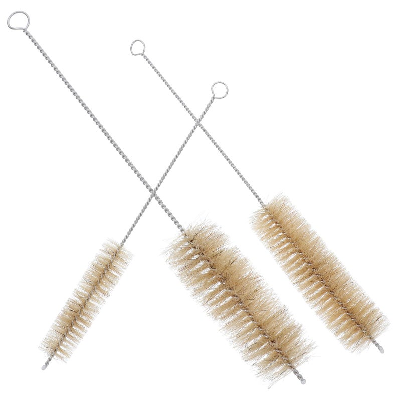 Natural Boar Bristle Laboratory Cleaning Brush Set 3pcs Stainless Steel For Flask Test Tube Narrow Bottle - Image 2