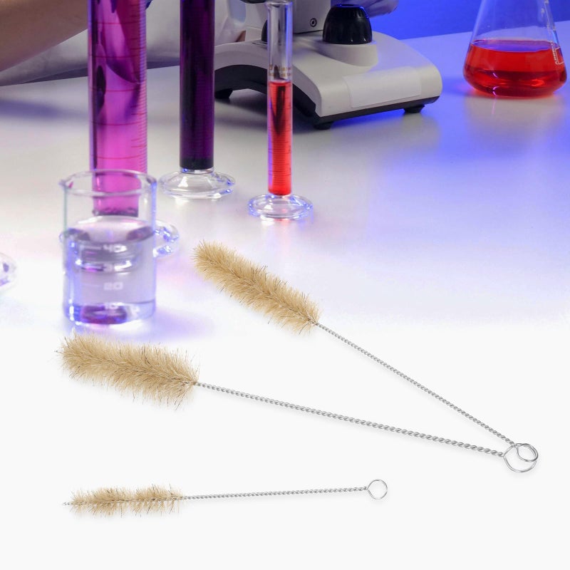Natural Boar Bristle Laboratory Cleaning Brush Set 3pcs Stainless Steel For Flask Test Tube Narrow Bottle - Image 5