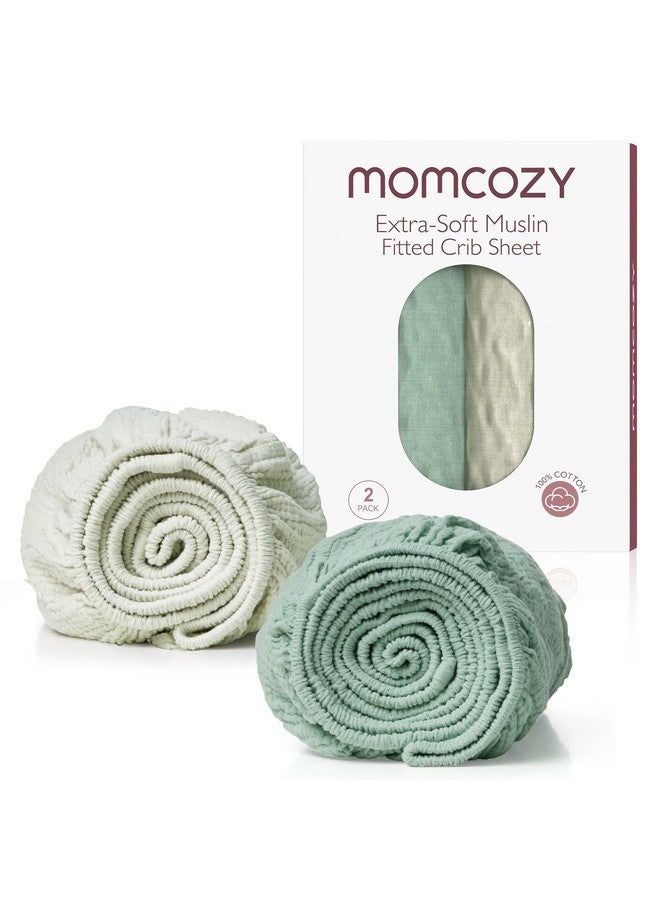 مام كوزي ملاءات سرير أطفال صغيرة ملائمة من Momcozy Muslin، مقاس 38 بوصة × 26 بوصة، قطعتان من ملاءة مرتبة أطفال ناعمة قابلة للتنفس من القطن الطبيعي، ملاءة سرير محايدة 360 درجة غير قابلة للانزلاق للأولاد والبنات، لون رمادي وأخضر  - Image 1