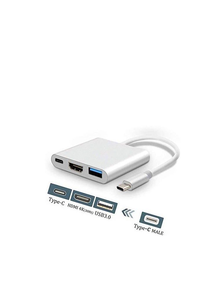 محول Type-C متعدد المنافذ – HDMI 4K + USB 3.0 + شحن Type-C - Image 1