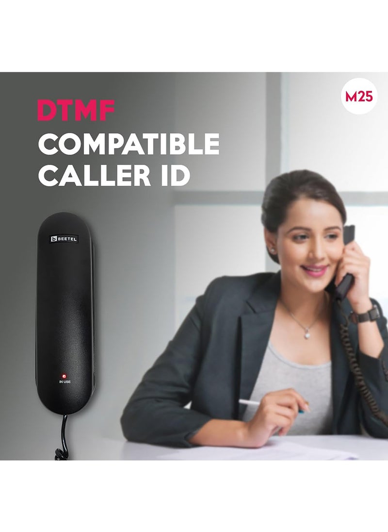 Beetel - Beetel Newly launched M25 Ultra Compact Caller ID Slim Line Landline,Numeric Display, Desk/Wall Mounted,12 Digit LCD,Speaker Phone,FSK/DTMF Compatible,Ringer Volume Control,LED Indication (Black M25) - Image 1