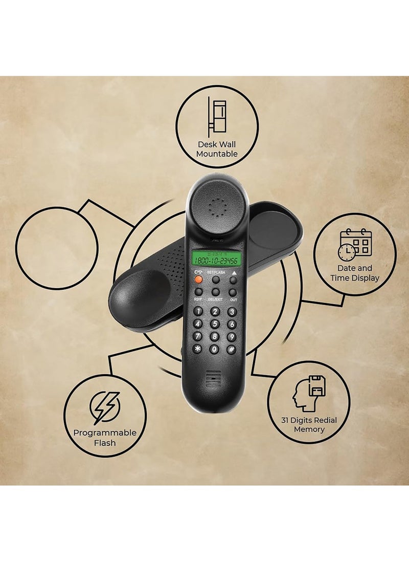 Beetel - Beetel Newly launched M25 Ultra Compact Caller ID Slim Line Landline,Numeric Display, Desk/Wall Mounted,12 Digit LCD,Speaker Phone,FSK/DTMF Compatible,Ringer Volume Control,LED Indication (Black M25) - Image 1