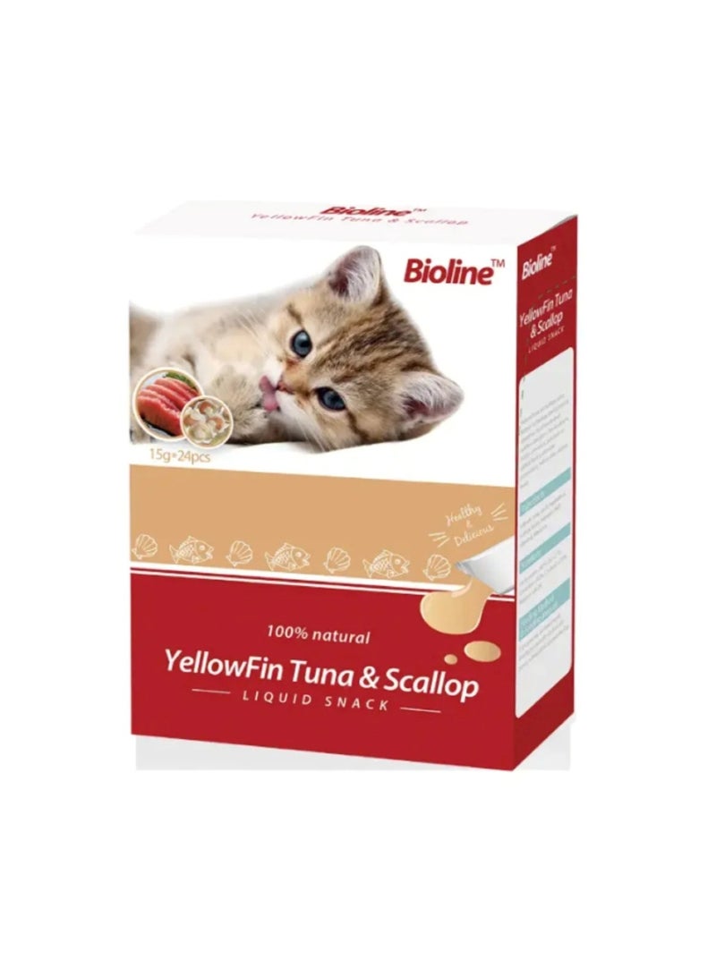 Bioline Yellowfin Tuna & Scallop Cat Treats – 15g x 24 (Exquisite Feline Snacks)