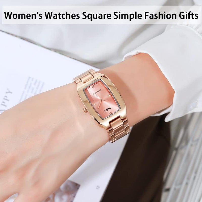 SKMEI Women's Rose Gold Square Analog Quartz Waterproof Wrist Watch - Image 2