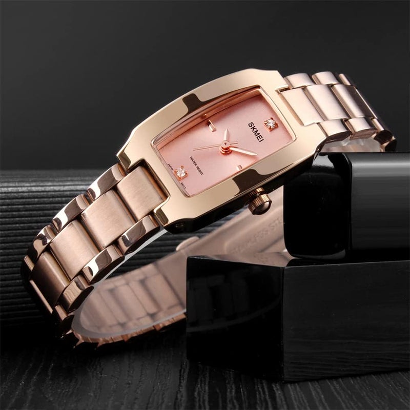SKMEI Women's Rose Gold Square Analog Quartz Waterproof Wrist Watch - Image 5